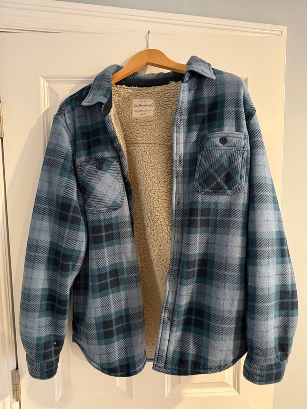 Weatherproof Men's Blue Plaid Sherpa-Lined Shirt Jacket